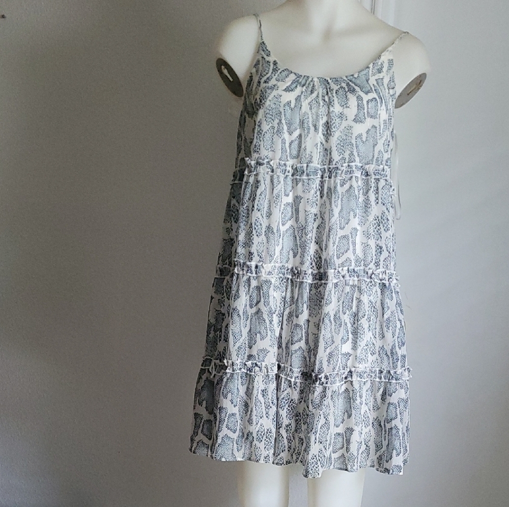 Light Gray Printed Tiered Mini Dress - Unbranded